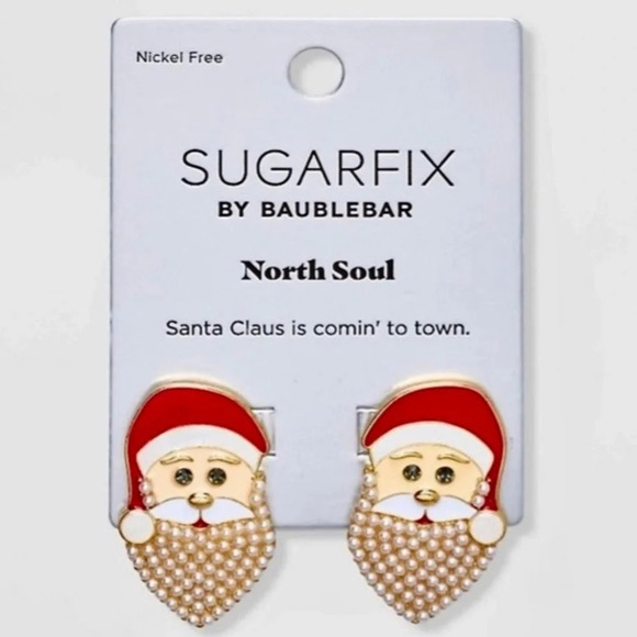 SUGARFIX by BAUBLEBAR Christmas ‘North Soul’ Santa Claus Faux Pearl Earrings NWT - Picture 1 of 4